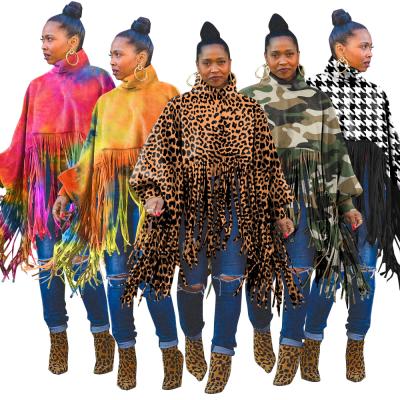 China European and American hot-selling 4XL fashion leopard print long-sleeved fringed top S anti-pilling S for sale