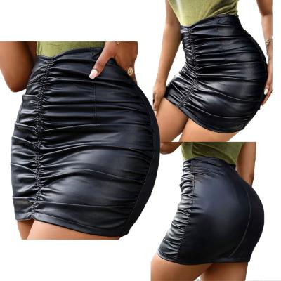 China New Arrival Anti-Static Wholesale Club Wear Women's PU Faux Leather Mini Ruched Skirt for sale