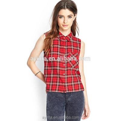 China OEM Anti-Pilling Women Sleeveless Plaid Shirt Latest Design Wholesale Boxy Plaid Shirt for sale