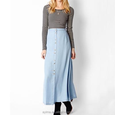 China Wholesale A Line Front Women Soft Jean Maxi Long Instant Skirt Denim Skirts for sale