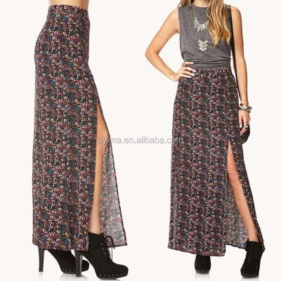 China Maxi skirt images M-size floral slit plus skirt long skirts and tops for sale