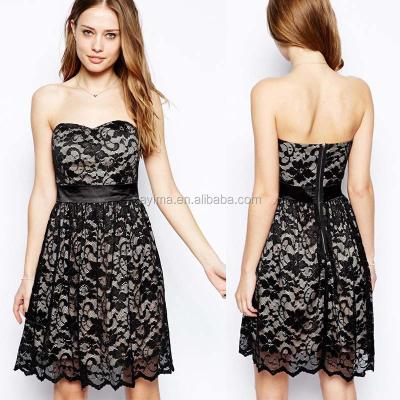 China New Designed Anti-Static Hot Selling Zipper Clear Simple Black Lace Evening Dress Shoulder Lace Dress Models for sale