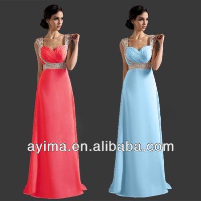 China Hot Selling Anti-Static Blue Rhinestone Chiffon Elegant Dress Ladies Long Prom Dresses 2014 for sale