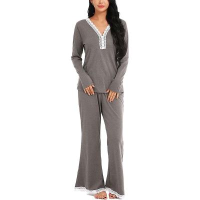 China QUICK DRY Women's V-Neckline Lace Pajamas Set Soft Warm Loose Long Pants And Sleeve Pajamas Lace Set for sale