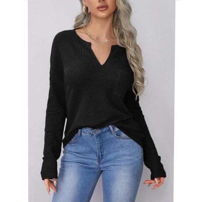 China QUICK DRY Women's Notched Pocket Front Waffle Knit Top Drop Neck Shoulder Solid Long Sleeve Tee for sale