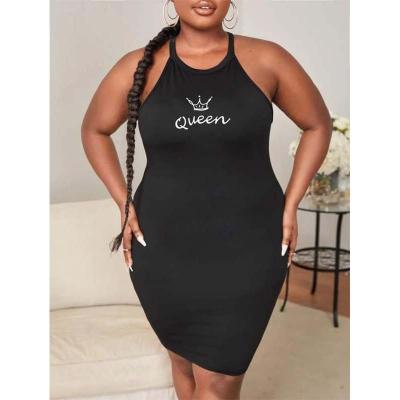 China Breathable Plus Size Women's Halter Graphic Letter Print Sleeveless Bodycon Dress for sale