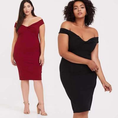 China Dry cleaning women plus size off the shoulder dress black dress small dark red black skirt annual meeting for sale