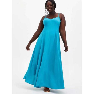 China 2022 Summer Breathable Dress Plus Size Sky Blue Rayon Cotton Suspender Extra Long Wiping Dress 2xl 3xl 4xl 5xl for sale