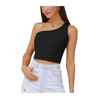 China Quick-Drying Women's Asymmetrical Sleeveless Tie Rib Knit Basic Solid Slim Fitted Crop Tank Top for sale