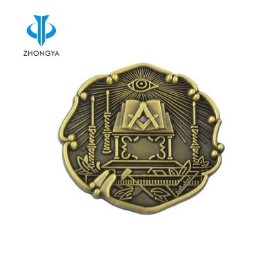 China professional custom cheap high quality retro freemason 3D art metal badge for sale