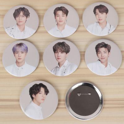 China Custom 75mm BTS Eco-friendly Promotional Star Tin Heart Pin Button Badges for sale