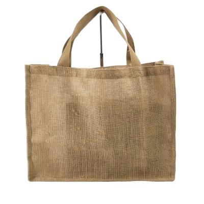 China Portable Pouch Lunch Bag 100% Burlap Plain Camel Handbag Ladies Makeup Promotional Eco-friendly/Lightweight/Cheap Durable Natural Jute Bag for sale