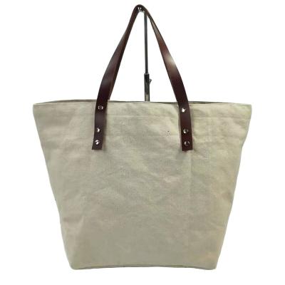 China 100% eco-friendly/lightweight/cheap women customs printed real logo canvas cotton tote shopping bag good quality shoulder bag leather canvas handbag for sale