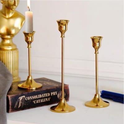 China Luxury Fancy Simple Tapered Gold Candlestick Holders Metal Plated Brass Tall Candle Holders for sale