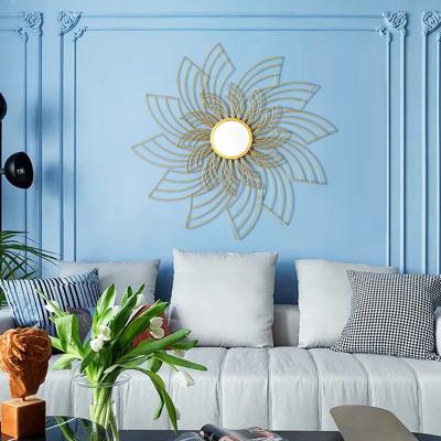 China Traditional Sunburst Shape Living Room Mirror Wall Hanging Art Round Metal Iron Wall Decor Home Stone for sale