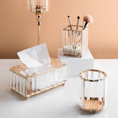 China Sustainable Nordic Handmade Makeup Brush Holder Organizer Acrylic Crystal Metal Pen Holder for sale