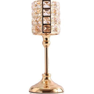 China Wholesale 3 Size Luxury Candlestick Celebrate Glass Candle Holders With Crystal Beads for sale