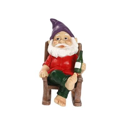 China Resin Lifelike Dwarf Pastoral Crafts Cartoon Chair Rocking Ornaments Outdoor Garden Yard Decorations for sale