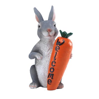 China Folk Art Gray Rabbit Ornament Garden Decor Housewarming Kids Birthday Gifts Resin Easter Outdoor Open Party Home Decorations for sale