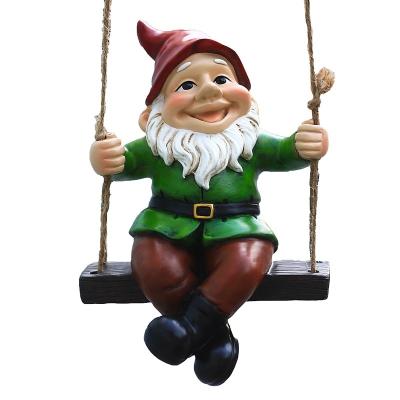 China Cute Garden Dwarf Swing Hanging Garden Decoration Resin Opens Christmas Birthday Gift Pendant for sale