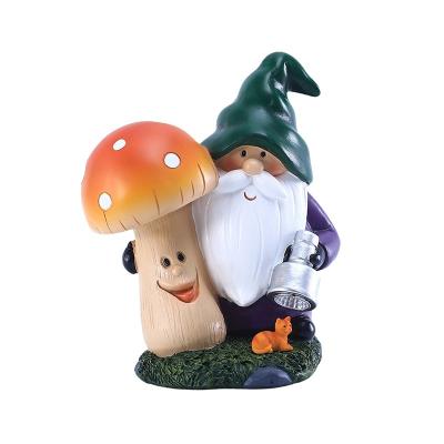 China Dwarf Folk Ornament Solar Lamp Garden Mushroom Outdoor Art Decoration Birthday Gift Resin Craft for sale