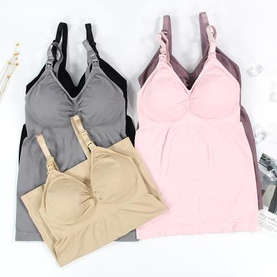 China Maternity and Caregiver Top Front Open Breast Breathing Cotton Plump Bra Breastfeeding Antibacterial Wireless Caregiver Tank Vest Camisole for sale