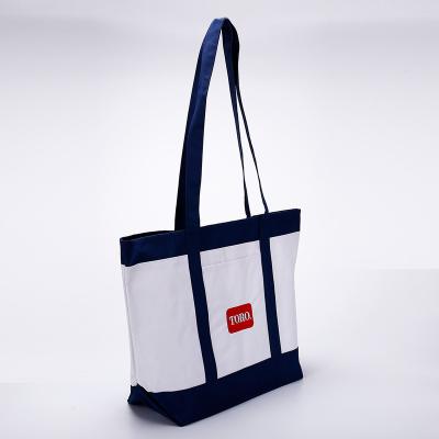 China Economic Handled Cotton Canvas Tote Bag Reusable Grocery Shopping Fabric Handle Beach Bag for sale