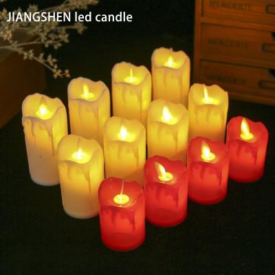 China Moving Flameless Battery Operated Candle Light Plastic Wick LED Pillars with Realistic Swinging Flames for Birthday Wedding for sale