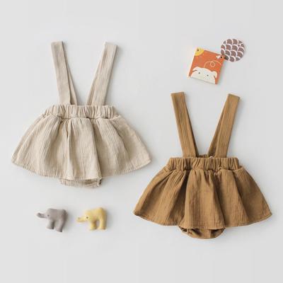 China Simple Design Breathable Baby Clothes Summer Solid Newborn Clothes Baby Romper Canvas Dress Romper for sale