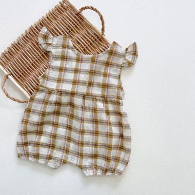 China Cozy Baby Clothes Cute Newborn Girl Romper Baby Wear Causal Grid Printing Baby Infant Romper for sale