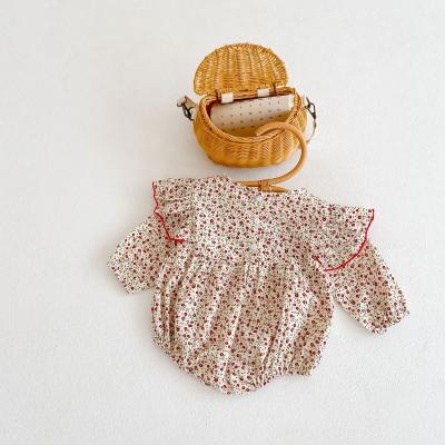 China Lovely Baby Girl Little Flower Romper Handmade Infant Red Ruffle Long Sleeve Thick Baby Romper for sale