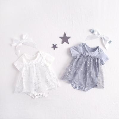 China High Quality Lovely Starfish Baby Shortsleeve Girls Dress Romper Mesh Cotton Baby Romper Dress for sale