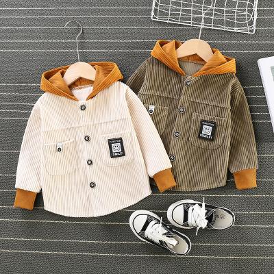 China New Sustainable Fashion Autumn Winter For Kids Home Used Corduroy Fabric Shirt Jacket Color Splicing for sale