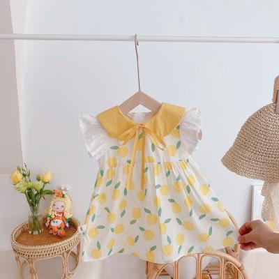 China Fashion Style Lemon Baby Girl Dress Breathable Ruffle Sleeve Bowknot Around Collar Kids Girl Dress Dress for sale