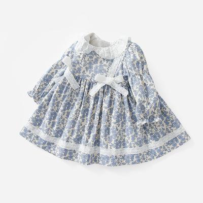 China Breathable Princess Style Vintage Baby Girl Clothes Floral Dress Long Sleeve Lace Doll Collar Kids Girl Dress for sale