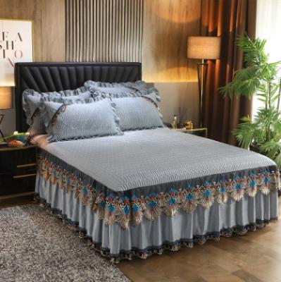 China Factory Wholesale Sheer Color Latex Mat Queen Size Bed Skirting Home Bed Skirt For Double Bed for sale