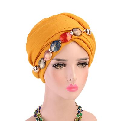 China Fashion multifunctional muslim style jewelry diamond agate print headwrap woman african turban hat for sale