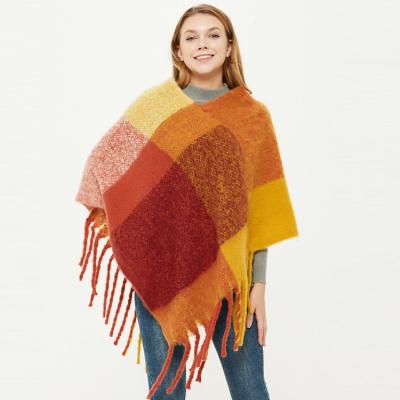 China Amazon Style Fringe Women Autumn Winter Cashmere Ladies European American Tassel Plaid Reversible Cape Shawl for sale