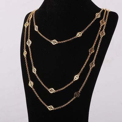 China FASHIONABLE Copper Plated Multilayer Chain Hollow Letter Sweater Gold Three-Layer Long Pendant Necklace For Women for sale