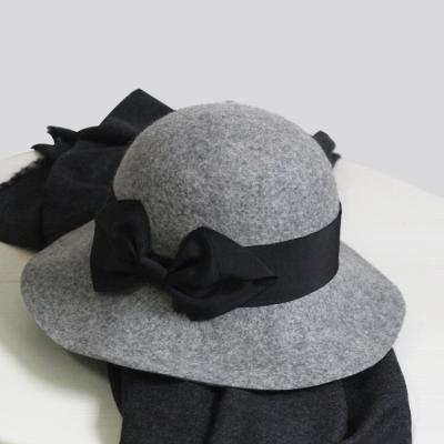 China Custom Logo Fashion Logo Outdoor Activities Checked 100% Wide Brim Wool Felt Fedora Hats Women With Bowknot Ribbon for sale