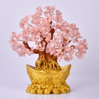 China Natural Gravel Crystal Tree Of Life Colorful Rose Quartz Stone Tree Carving Natural From Europe For Home for sale