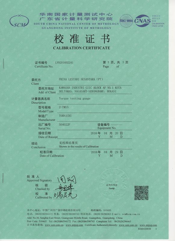 Calibration Certificate - SKYLINE INSTRUMENTS CO.,LTD