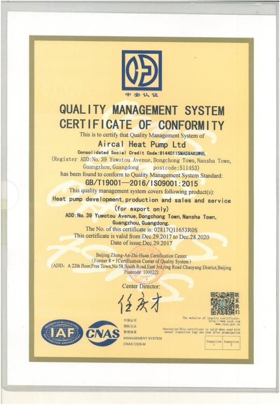 ISO9001 - AirCal Heat Pump Ltd.