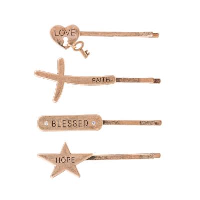 China Inspirational Sale Faith Love Star Cross Heart Shape Jewelry Accessories Metal Geometric Hair Clip Hope Blessed For Girls for sale