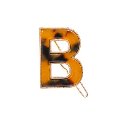 China Wholesale Elegant Fashion Letter Inspirational Letter Brooches Navy Black Color Zinc Alloy Material Hair Pins Jewelry Accessories for sale