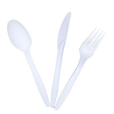 China Disposable and Eco-friendly Disposable White Plastic Compostable Biodegradable PSM Cutlery Cake Cutlery Sets for sale