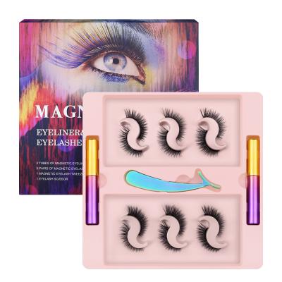 China Natural Wholesale Long Magnetic Eyelashes Magnetic Lashes With Hand Made Eye Lash With Magnetic Glue 6 Magnets False Eyelashes for sale