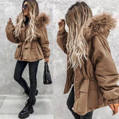 China 2022 New Winter Breathable Women Fashion Zipper Hooded Thick Fur Collar Cotton Warm Down Parka for sale