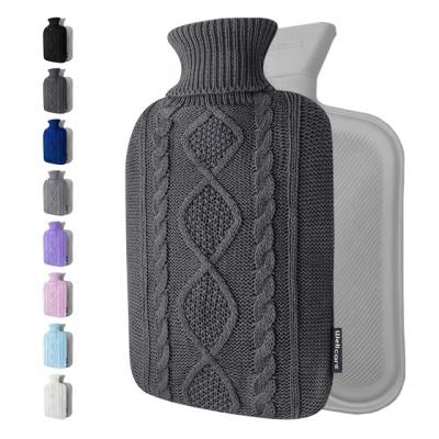 China Heater 2 L Rubber Warm Rectangle Water Bottle Body Bag With Knitted Covers Customized BS 1970 2012 Standards Bottle for sale