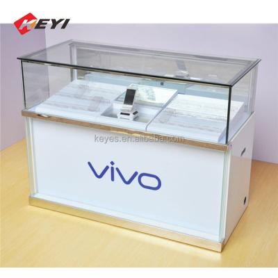 China China Supplier Eco - Friendly Cell Phone Display Cabinet Wood Cell Phone Showcase Glass Metal Counter Showcase for sale